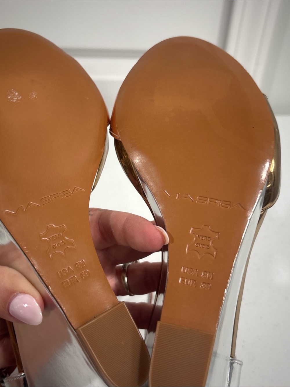 Via Spiga Gold and Silver Metallic Wedge Sandals - Picture 8 of 8